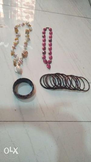 One coral bracelet bangle set two necklaces
