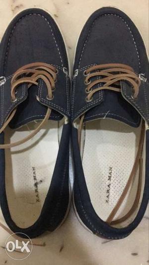 Pair Of Blue-and-brown Boat Shoes