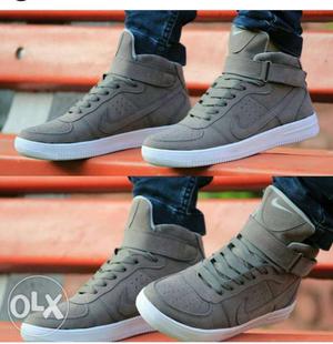 Pair Of Gray Nike Huarache Shoes