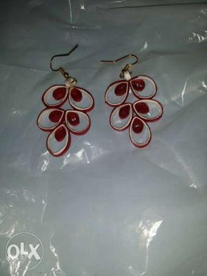 Pair Of Red-and-white Hook Earrings