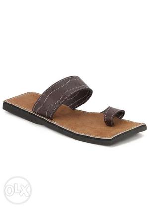 Paired Brown And Black Leather Sandal