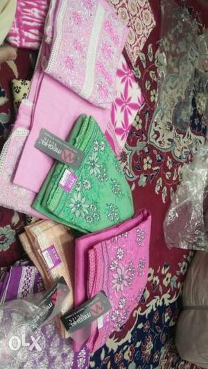 Pink And Green Floral Textile Lot