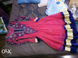 Red And Blue Floral Long-sleeve Traditional Dress