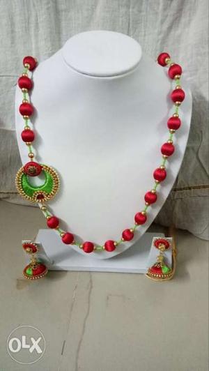 Red silk jewellery set with Jhumkas !!