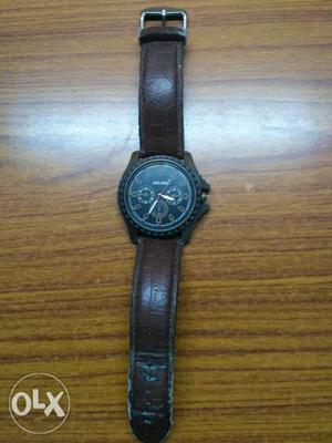 Round Brown Watch With Brown Leather Strap