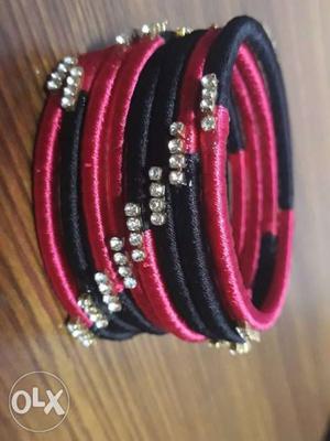 Silk Thread Bangles (black&pink, half and half