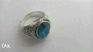 Silver-colored Cabochon Ring With Blue Gemstone