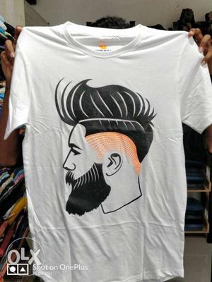 White And Black Hair Cut Portrait Print Crew-neck T-shirt