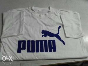 White And Blue PUMA Crew-neck T-shirt