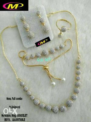 White And Gold Beaded Necklace And Earrings