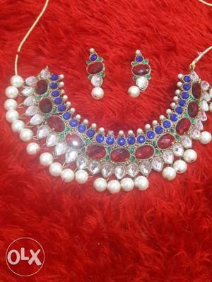White Pearl Beaded Necklace And Earrings