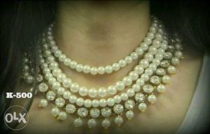 White Pearl Beaded Necklace With Earrings