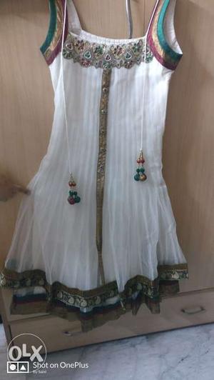 White designer anarkali with suit.. With raw silk
