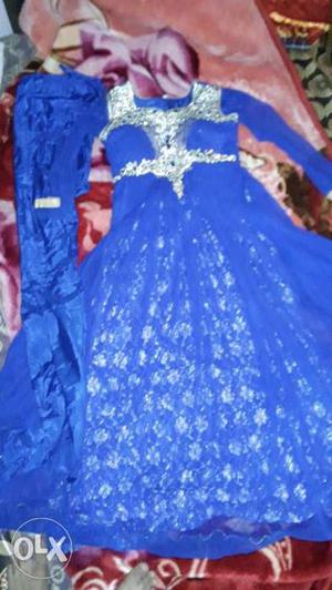 Women's Blue Floral Long Sleeve Dress