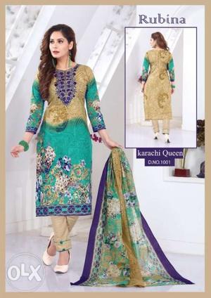 Women's Green And Blue Floral Traditional Dress