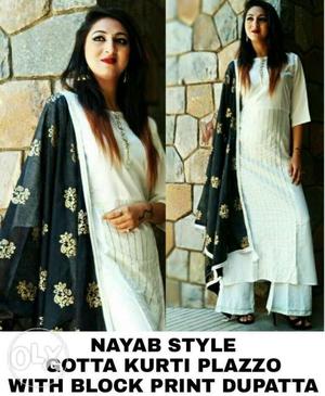 Women's White And Black Floral Traditional Dress