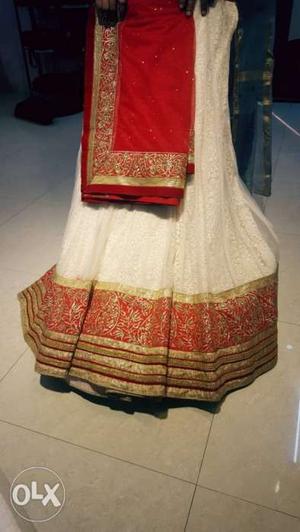 Women's White, Gold, And Red Traditional Dress