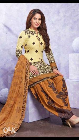 Women's Yellow And Brown Floral Traditional Dress