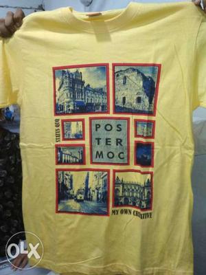 Yellow And Blue Postermoc Crew-neck Shirt