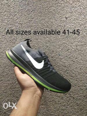 Black And Green Nike Running Shoe With All Sizes