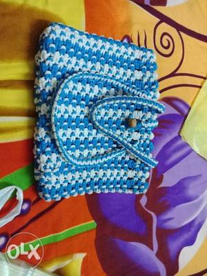 Blue And White Knit Handbag