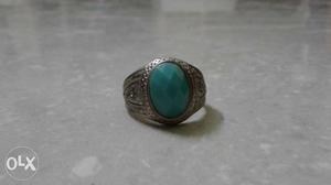 Blue Gemstone And Silver-colored Cabochon Ring