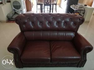 Brown Leather Tufted 3+2-seat Sofa