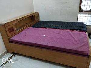 Brown Wooden Bed With Sleepwell Mattress