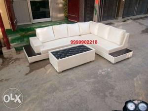 L shape sofa set with center table & side plateform