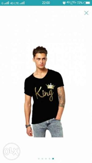 New Black And Brown King-printed Crew-neck T-shirt