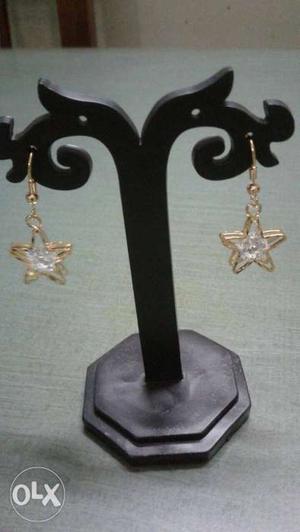 Pair Of Gold-colored Star Hook Earrings