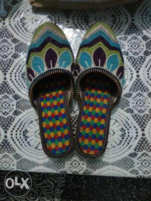 Pair Of Multicolored Slip-on Shoes