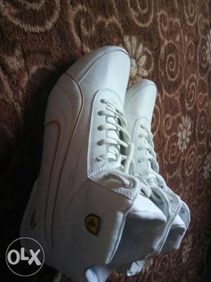 Pair Of White PUMA Leather High-top Shoes