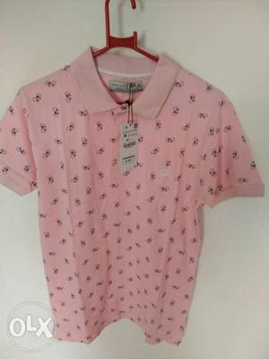 Pink And Black Print Polo Shirt