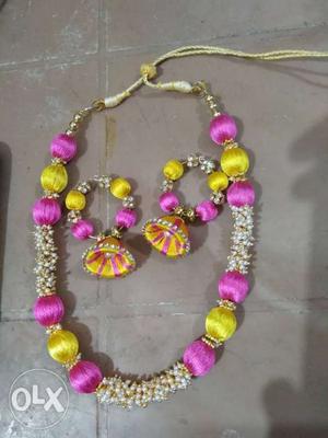 Pink And Green Beaded Necklace