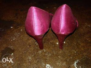 Pink Leather Peep Toe Heeled Shoes imported