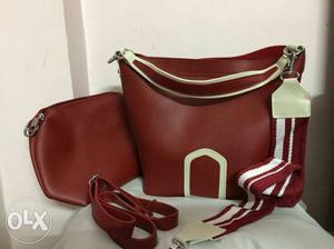 Red And White Leather Tote Bag