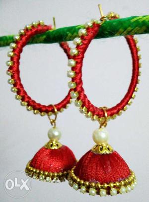Red silk thread earrings.