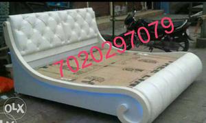Tufted White Wooden Bed Frame With Headboard