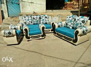 Two Blue And White Fabric Sofa Chairs 2year warranty 8o 99 o