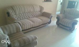 White And Gray Striped Fabric Sofa