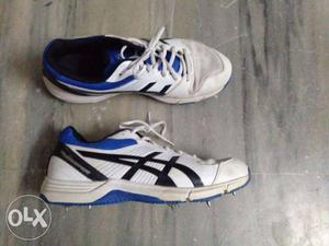 White-and-blue Asics Cleats(9 no.)