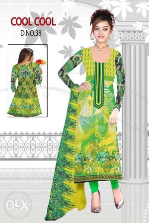 Women's Green And Black Floral Traditional Dress