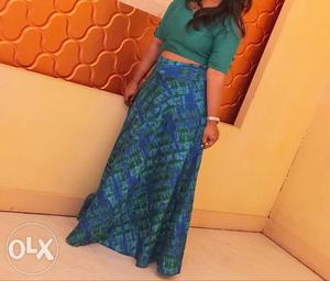 Women's Teal Crop Top And Maxi Dress for rent