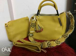 Yellow Leather 2-in-1 Bag Set