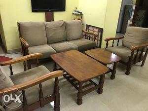 3+1+1 wooden sofa set with center table and side