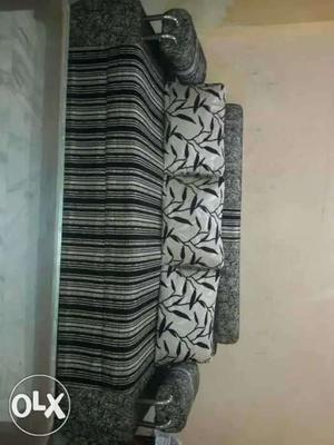 Black And Gray Striped Fabric Sofa