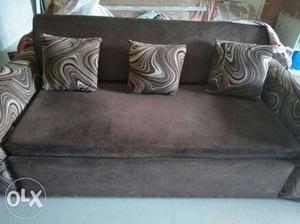 Black Fabric Sofa With Throw Pillows