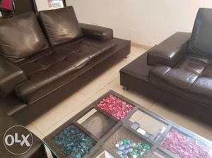Black leather 7 seater sofa 3+2+2