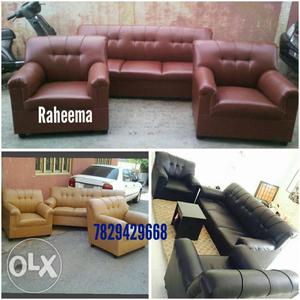 Brown Leather Sectional Couch Collage